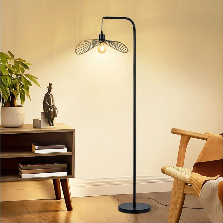 ZMH Stehlampe Wohnzimmer Vintage Metall E27 Stehleuchte Papierschirm Schlafzimmer, ohne Leuchtmittel, Metall & Papier,Höhenverstellbarer Schirm,Schmetterlingsschirm – Bild 2