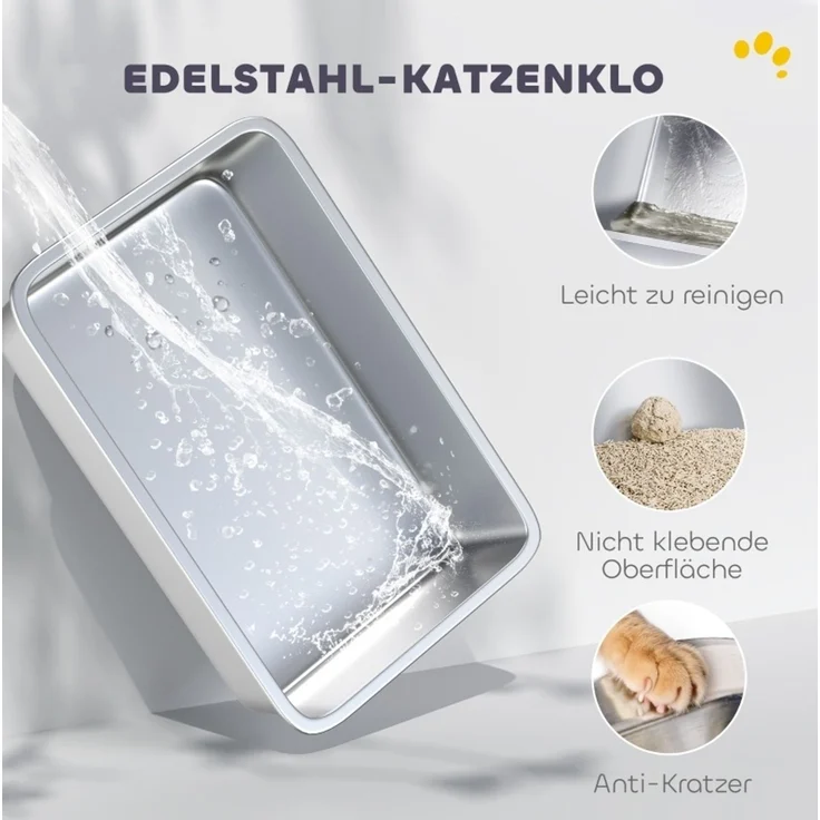 Katzentoilette aus Edelstahl mit Dual-Einstieg, 60,2x40,2x44,5 cm, Hellgrau – Bild 3