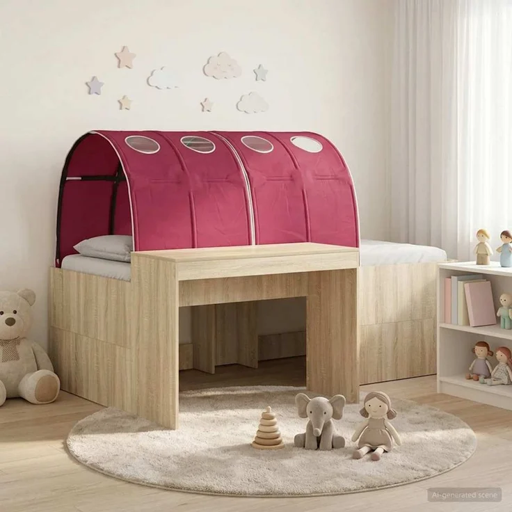 vidaXL Bett mit Tunnel 3 Stk. Artisian Eiche und Rot Holzwerkstoff 3423663 – Bild 1