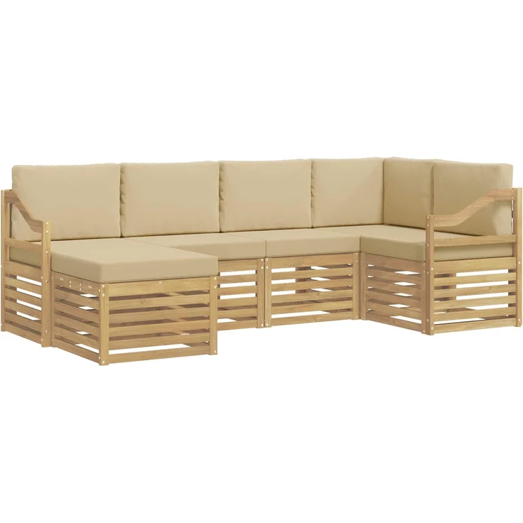 vidaXL Outdoor-Sofagarnitur 6 stk. 5-Sitzer Weiß und Beige Polyester 3392133 – Bild 2