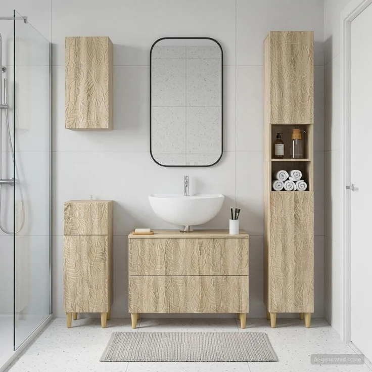 vidaXL 4-teiliges Badezimmer-Schrank-Set DELFT Sonoma-Eiche 3417947 – Bild 1