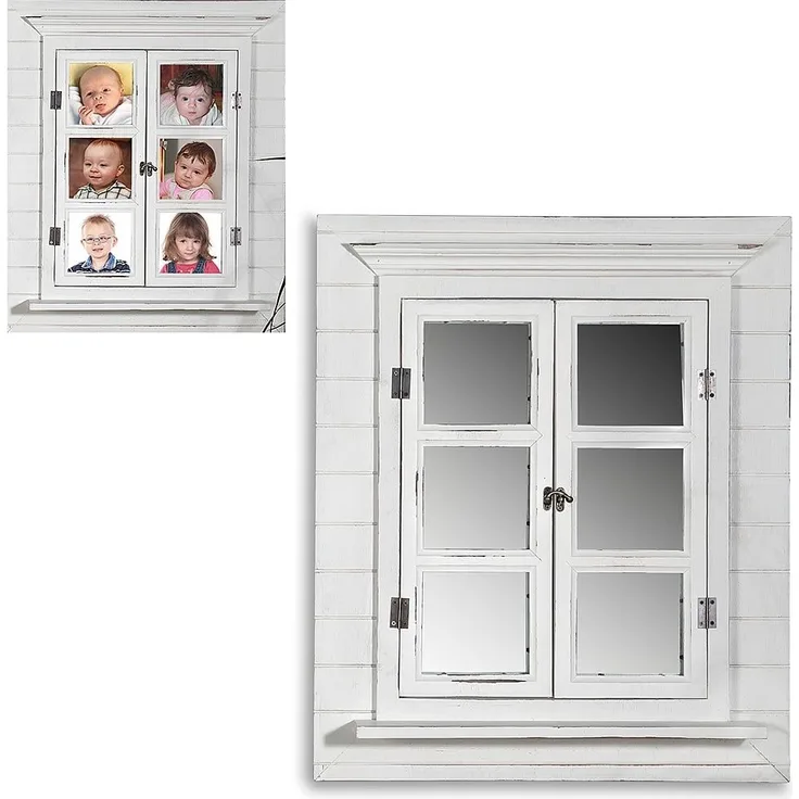 Wandspiegel mit Scheiben Weiß Bilderrahmen Fensterladen Fotorahmen Holzdeko Flur