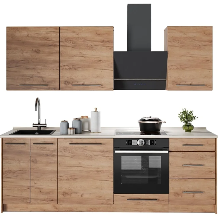 Küchenzeile Fame-Line Goldkraft Eiche/Goldkraft Eiche 230 cm ohne Arbeitsplatte Vicco – Bild 5