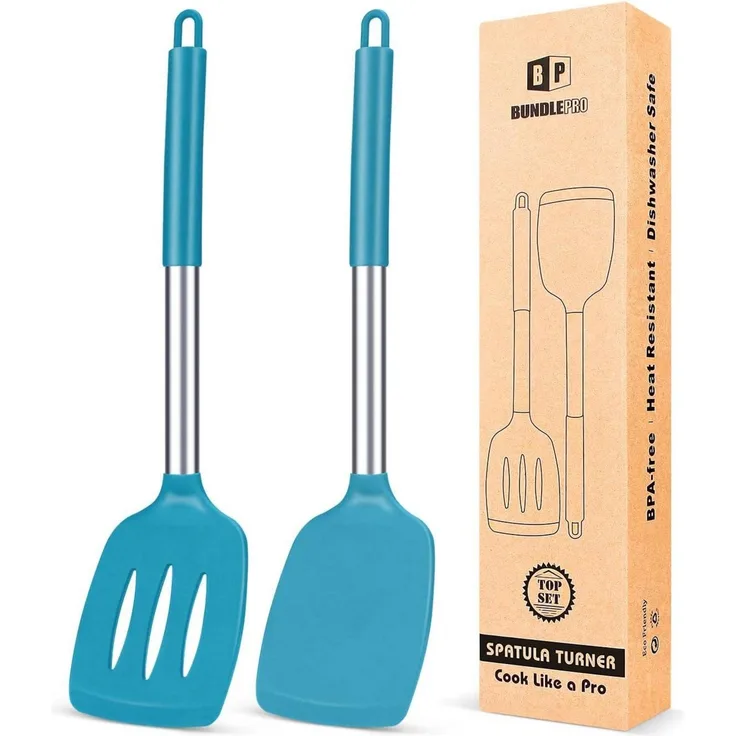 Silikon Pfannenwender robust antihaft hitzebeständig BPA-frei blau 2er Set