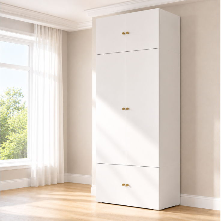 Kleiderschrank aus Spanplatte mit Kleiderstange und 5 Fächern, 90x50x200 cm, Weiß – Bild 3