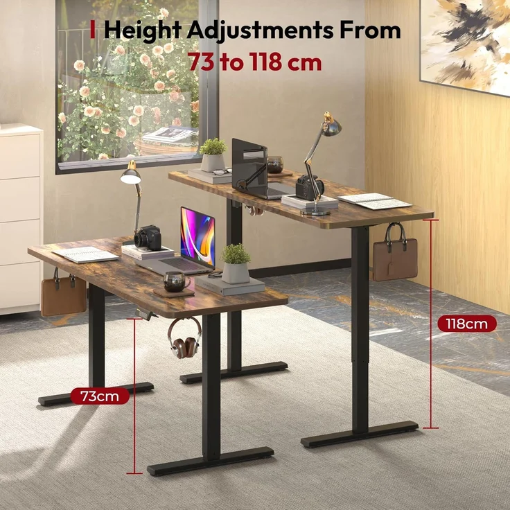 SANODESK Höhenverstellbarer Schreibtisch 160x60 cm mit Memory-Funktion, Elektrischer Steh-Sitz Tisch für Heimbüro, Ergonomischer Computertisch mit Modernem Design und Vierteiliger Tischplatte, braun – Bild 6