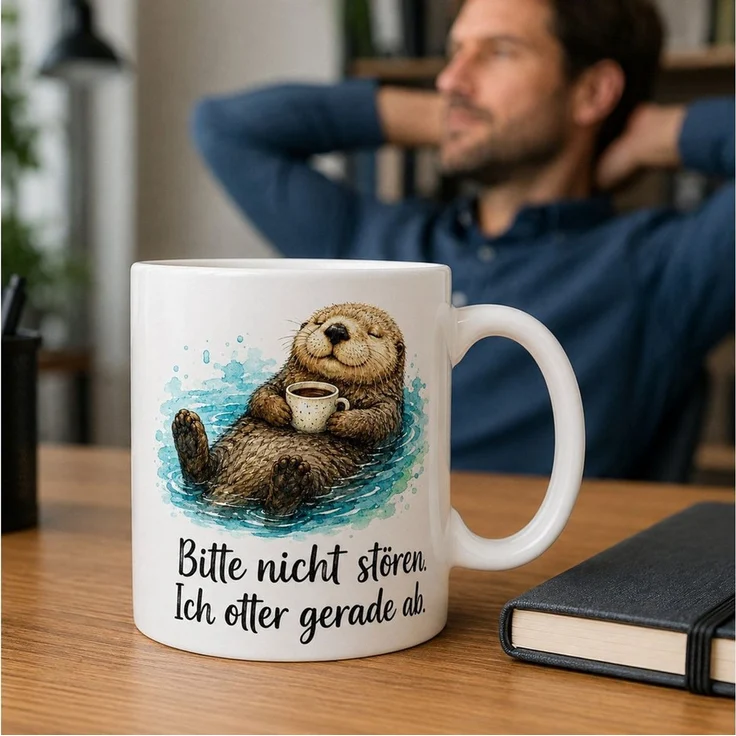 WS-Trend Tasse Otter Kaffeetasse - Geschenkidee mit Spruch - weiss aus Keramik 330 ml, Keramik – Bild 3