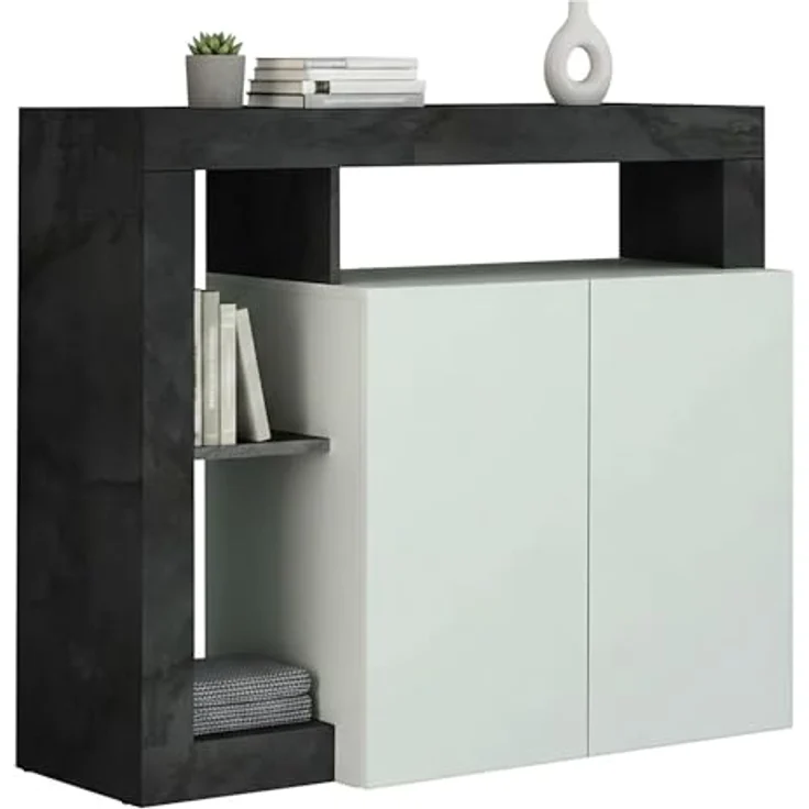 Dmora Modernes Sideboard mit 2 Türen und Regalen, Wohnzimmer-TV-Ständer, Küchenbuffet, Made in Italy Sideboard, 108x42xh93 cm, Farbe Weiß und Oxid – Bild 3