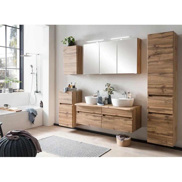 Badezimmer 3D-Spiegelschrank 120 cm breit VIDAGO-03 in Wotan Eiche Nb. mit LED Beleuchtung, B/H/T: ca. 120/64/20 cm – Bild 10