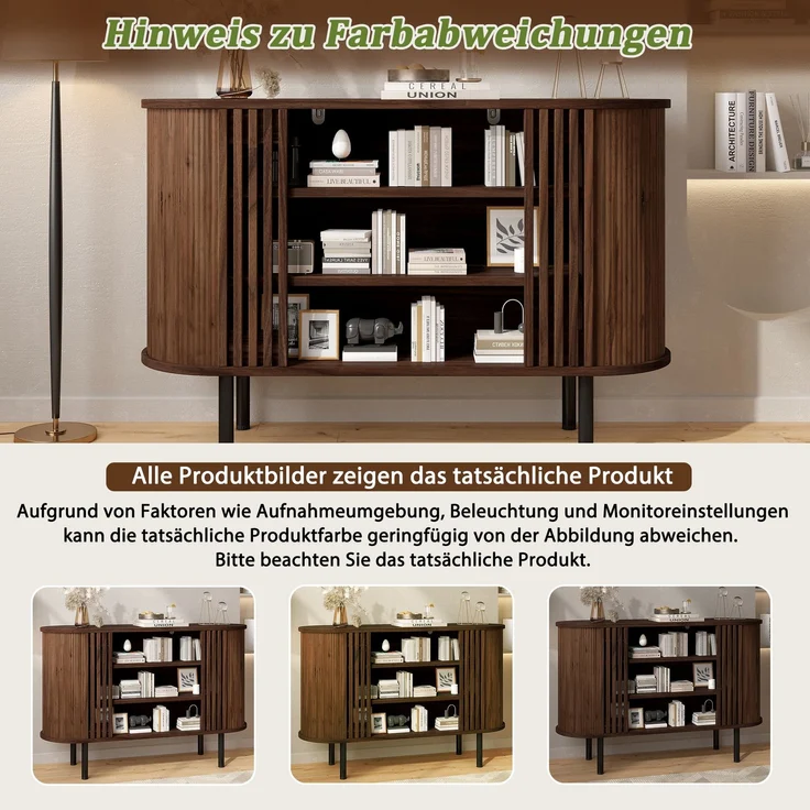 ZUBALIYA Sideboard 120x40x80 cm, aus MDF / Spanplatte, Walnuss – Bild 8