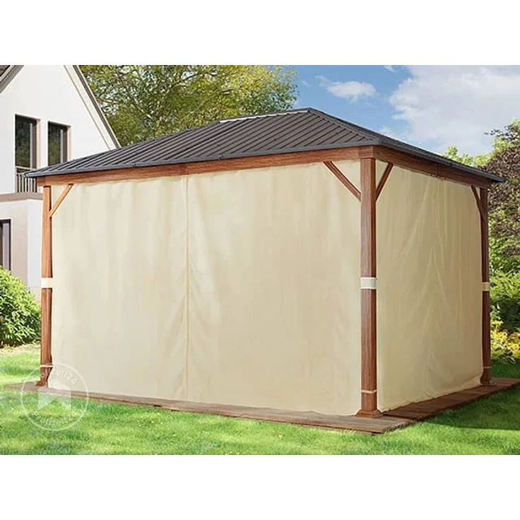 Gartenpavillon 3x4 m Holzoptik, Stahldach Hardtop 4 Seitenteile in champagner – Bild 3