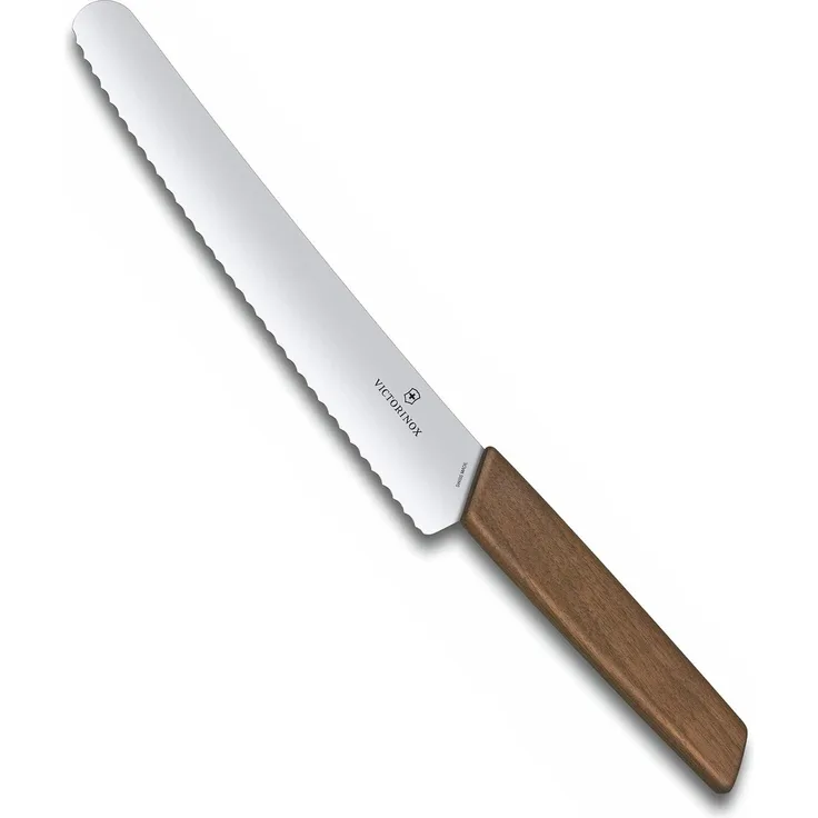 Victorinox Swiss Modern Brotmesser mit Holzgriff, Wellenschliff, 22 cm Klinge, Rostfrei, Edelstahl
