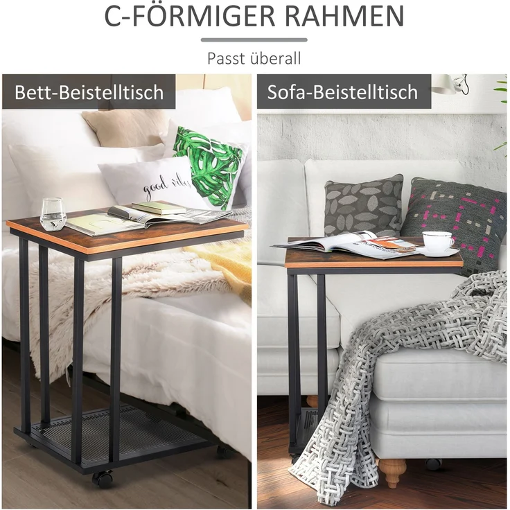 HOMCOM Couchtisch, MDF, Metall, Schwarz + Walnuss, L51 x B36 x H65 cm – Bild 5