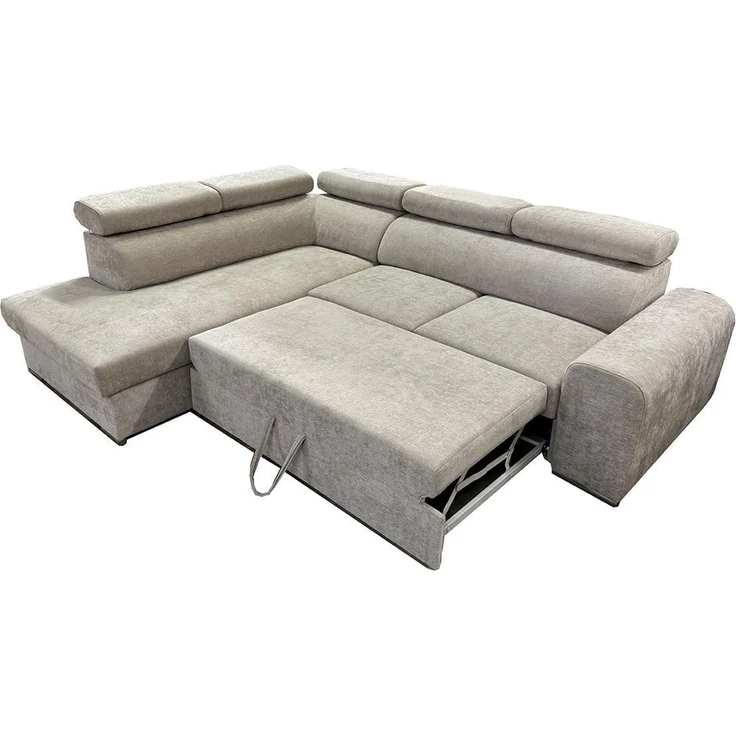 Wohnero24 Ecksofa PAVONE 4 208x263 cm – modernes Chenille Sofa Beige/Hellgrau mit Schlaffunktion 190x125 cm & Bettkasten, verstellbare Kopfstützen – Bild 9