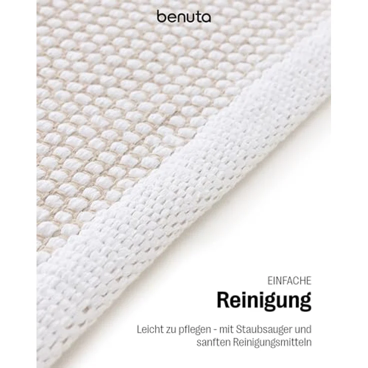 benuta Baumwollteppich, Uni, Weiß, Rechteckig 60x120 cm, Oeko-Tex® Standard 100, für Fußbodenheizung geeignet, Kurzflorteppich – Bild 5