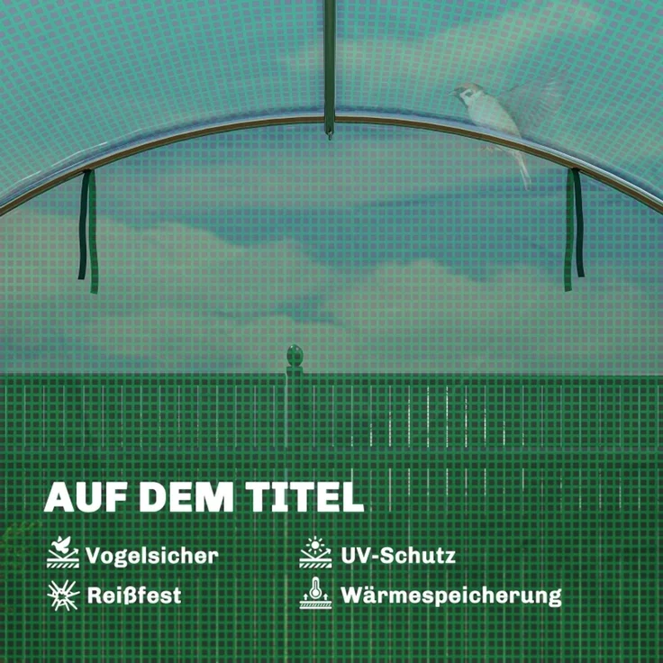 Wohnora-Gewächshaus ca 4 x 3 x 2 m Foliengewächshaus mit Rollbar 2 Reißverschlusstür & 8 Netzfenster Stützstangen Grün,H 200cm x T 400cm x B 295cm – Bild 5