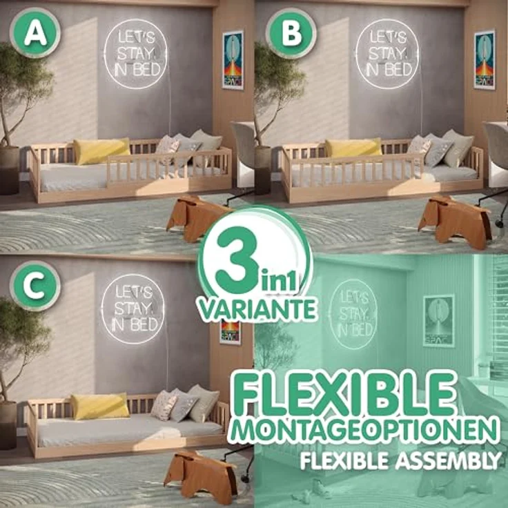 CADANI Kinderbett Timi Bodenbett bis 200 kg belastbar mit abnehmbarem Rausfallschutz (90x200 cm, Montessori Kinder- & Jugendbett aus Kiefer Massivholz), inkl. stabilem Roll-Lattenrost, Natur – Bild 4