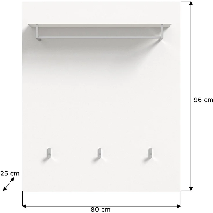 xonox. home Garderobe Solero X7WA9621 Wandgarderobe Garderobenpaneel in Weiß Nachbildung und weiß Hochglanz tiefzieh, ca. B/H/T: 80 x 96 x 25 cm – Bild 2