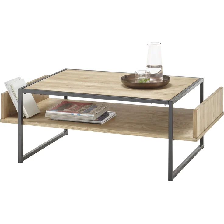 Couchtisch >Marlon< in Eiche und schwarz, Eiche und Metall - 110x40x60cm (BxHxT) – Bild 1