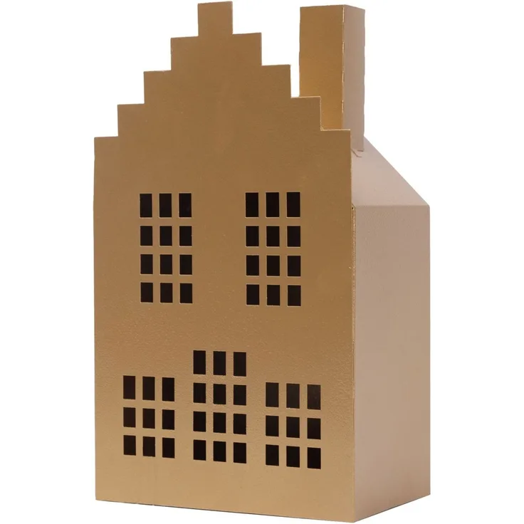 TrendLine Windlicht Metall Haus 26 x 15 cm gold Teelichthalter Weihnachtsdeko