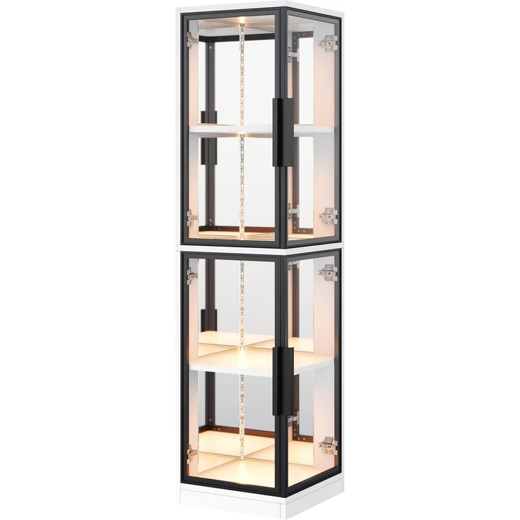 Vitrine mit Glas 44 × 42 × 164 cm, Spiegelrückwand, Eckvitrine mit doppelseitiger Glaspräsentation, LED-Beleuchtung mit Farbwechsel, Glasvitrine für Sammlerstücke, Bücher, Wein & Dekoration, Weiß--Weiß--44x42x164cm--YOUDENOVA – Bild 8