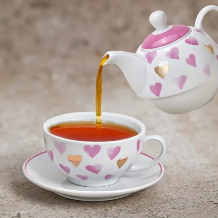 matches21 HOME & HOBBY Teekanne Tea for One Tee Set Herzen rosa gold, 0.6 l, (1-St) – Bild 6