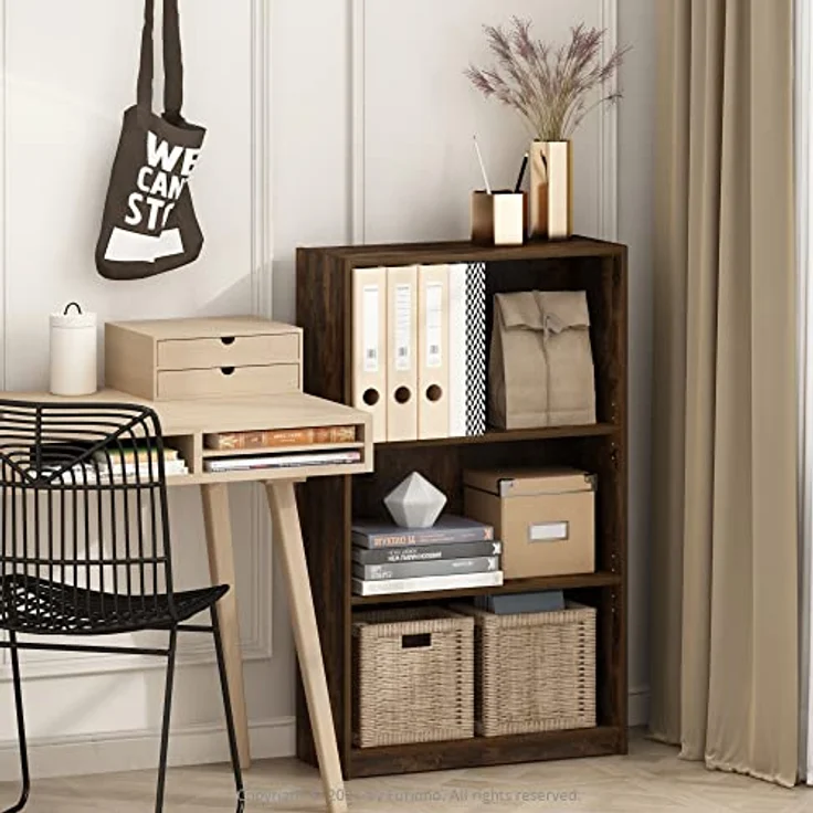Furinno JAYA Simple Home Bücherregal mit 3 Ebenen und verstellbarem Regal, Bernsteinkiefer – Bild 3