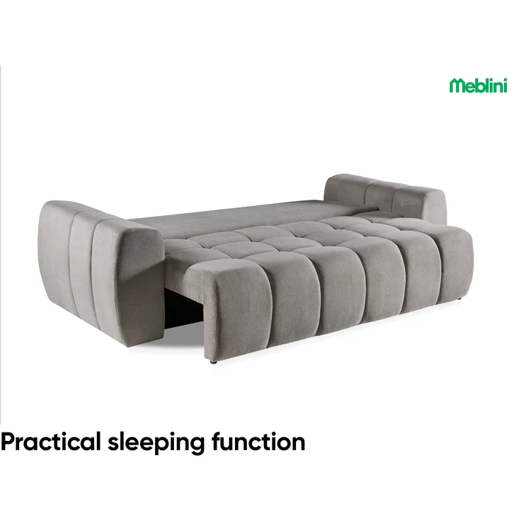 MEBLINI Sofa mit Schlaffunktion – FUTU – 263x105x93cm – Grau Plüsch – Schlafcouch Ausziehbar - Schlafsofa mit Bettkasten - Sofabett - Couch mit Schlaffunktion – Klappsofa – Bild 4