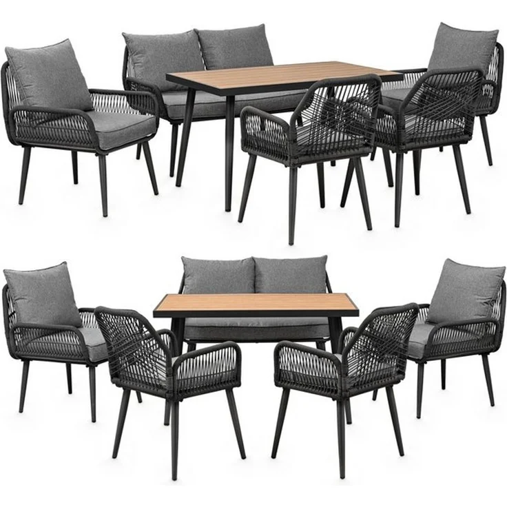 Swing&Harmonie Gartenlounge-Set für 4-6 Personen mit Tisch, Sofa, Stühle, (wetterfest, WPC-Tischplatte, Seilgeflecht Lounge, inkl. Kissen Sienna Garten Sitzgruppe) – Bild 4