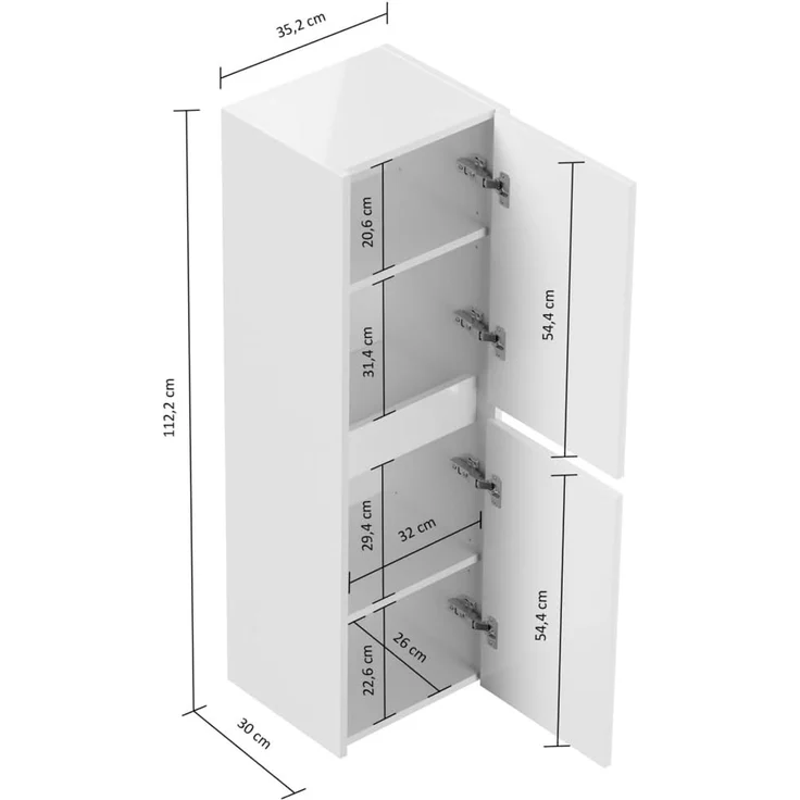 Badezimmer Hochschrank 112cm Softclose Taifun Wandmontage weiß Hgl : Weiss hochglanz – Bild 7