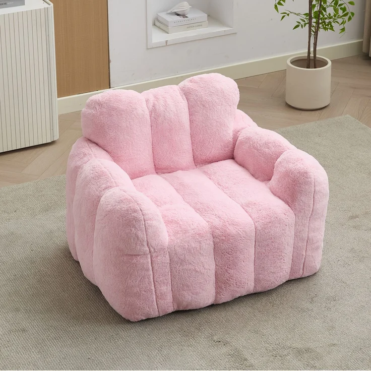 Sitzsack, Plüsch, lotusförmig, mit Schaumstofffüllung & vakuumverpackt, 90x105x75 cm, Weiß – Bild 4