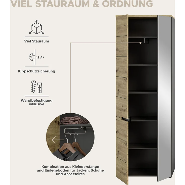 Garderobenkombination inkl. Sitzkissen (B/H/T: 255x190x37 cm) in Artisan Nachbildung – Bild 10