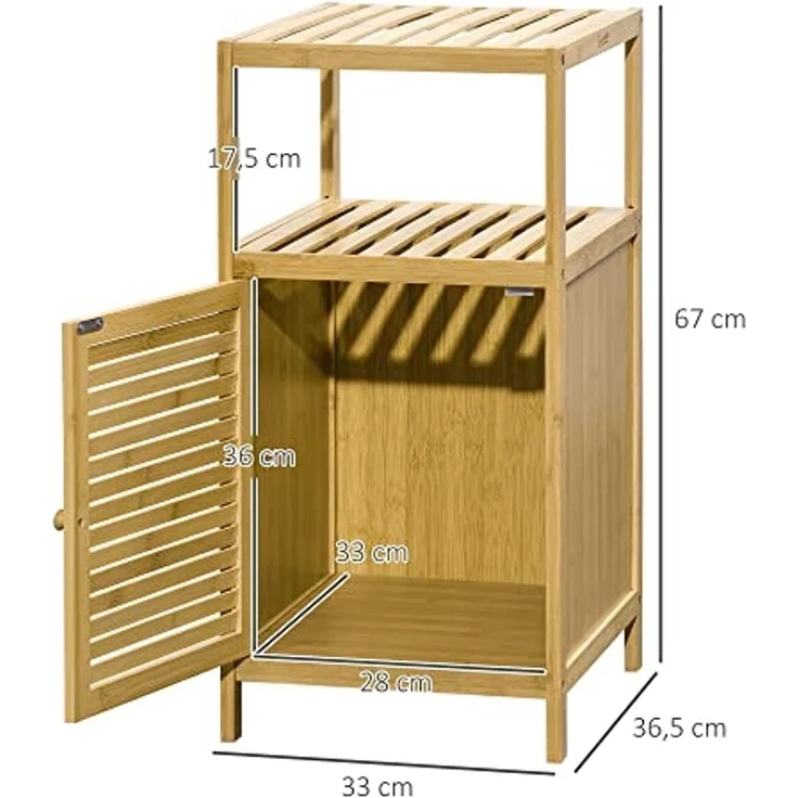 Kleankin Badregal Badezimmerschrank Badschrank mit offenem Fach, Beistellschrank, Aufbewahrungsschrank 1-tlg, Natur, 33 x 36,5 x 67 cm – Bild 3