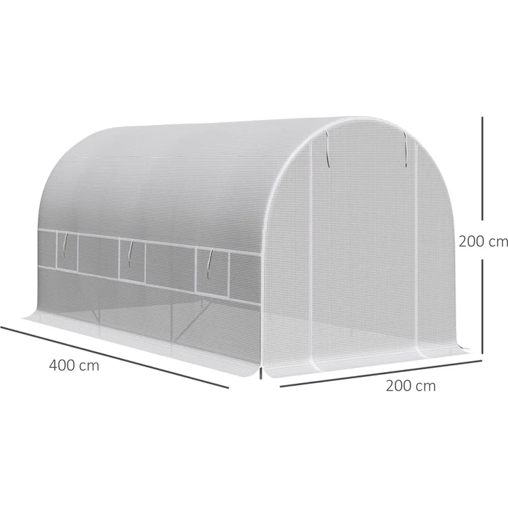 Wohnora-8 m² großes Gartentunnelgewächshaus mit Tür und 6 Fenstern, 140 g/m² PE-Folie, 400 x 200 x 200 cm, weiß,H 2000cm x T 1470cm x B 2000cm – Bild 4