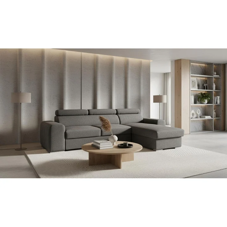Wohnero24 - Höchste Qualität - Modernes Ecksofa PAVONE 1 - 260x183 cm – Chenille Stoff – Schlaffunktion 198x125 cm & Bettkasten - Grau – Bild 2