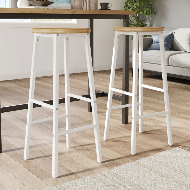 Bar-Set: Kücheninsel-Tisch mit Stauraum & 2 Barhockern, weiß, Holzoptik, mit Glas-Schranktüren & verstellbaren Regalen, belastbar bis 150kg pro Hocker--Weiß--138x39x105cm--YOUDENOVA – Bild 6