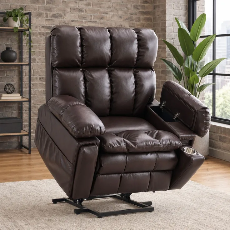 Sessel 109 x 107 x 109 cm (B x T x H), brauner Flanellstoff, elektrisch verstellbar mit Aufstehhilfe, 1 Stück