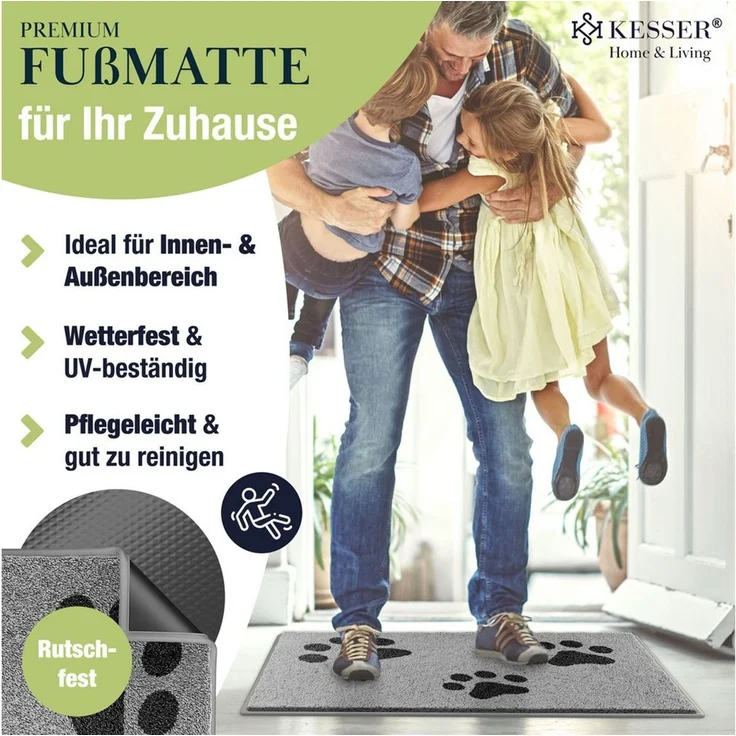 KESSER® Schmutzfangmatte rutschfeste Fußmatte für Innen- & Außenbereich waschbar & wetterfest | Türmatte Wohnungseingang | Teppich für Büro & Vorzimmer | Fußabtreter Fußabstreifer Motiv, Hellgrau / Schwarz, 50x80cm – Bild 3