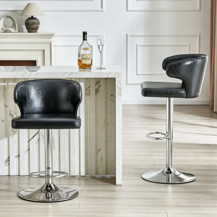 2er Set Barhocker mit Lehne Höhenverstellbar, 360° Drehbar Barstuhl mit Großem Sockel & Fußstütze, Modern Küchenhocker für Bar Küche Theke (Nur Stühle)--Schwarz1--49.7x45x110cm--YOUDENOVA – Bild 6