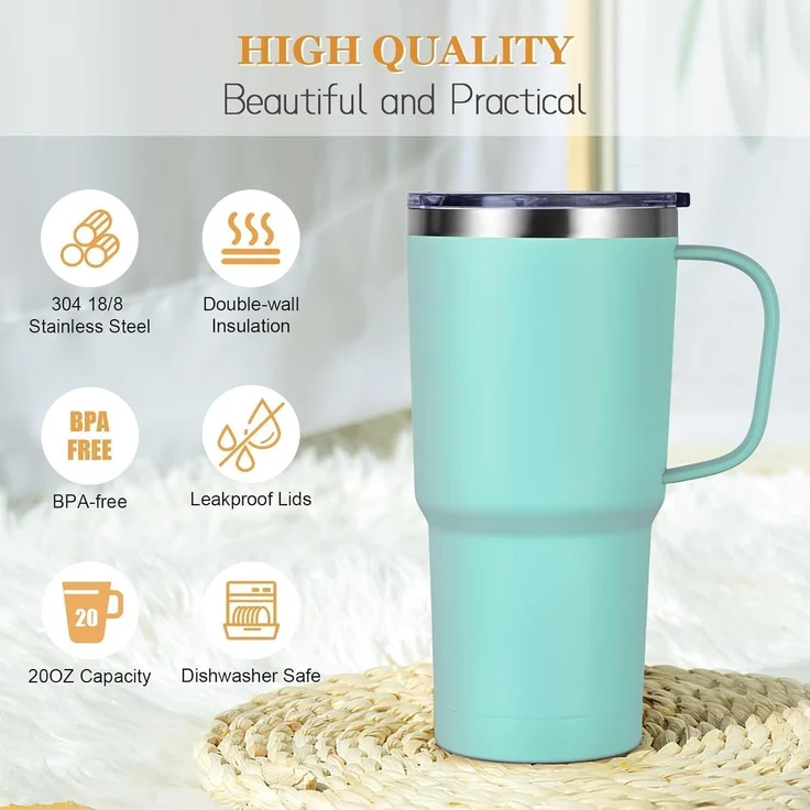 Livole 600ml Thermobecher Vakuum Kaffeebecher Thermo Edelstahl Strohhalm Deckel – Bild 5