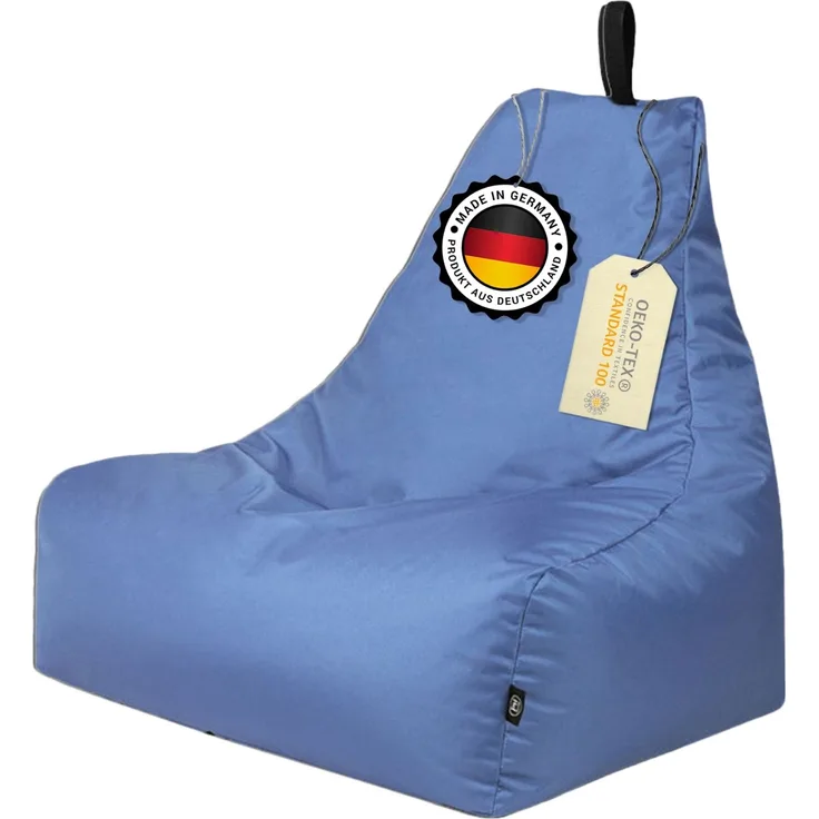 PATCH HOME Lounge Sessel Sitzsack– XXL – Blaugrau, bequemer Sitzsack aus Luxus-Polyester-Gewebe, bereits befüllt