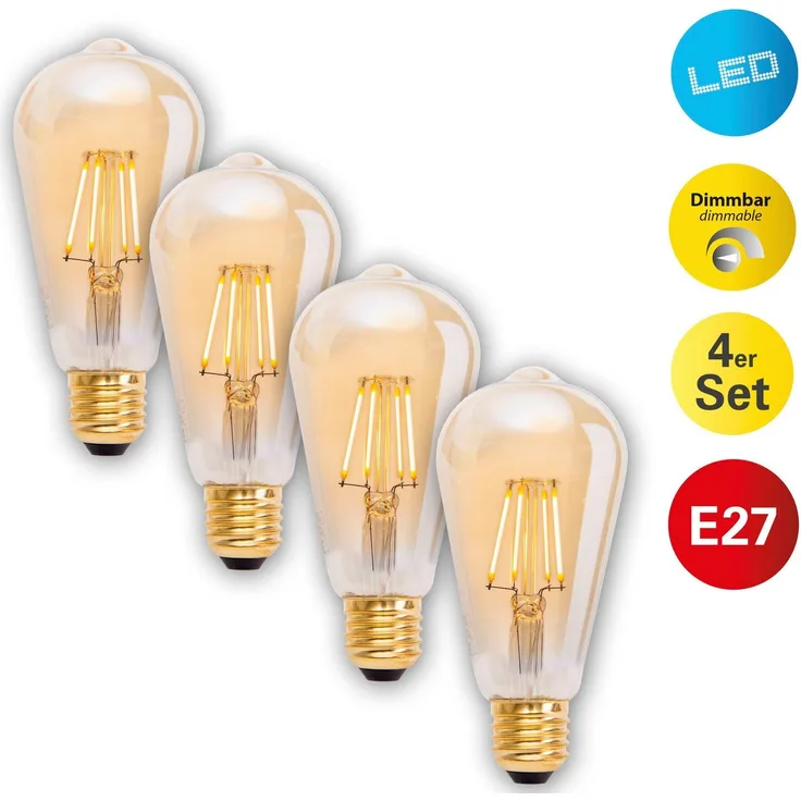 näve LED-Leuchtmittel Dilly, E27, 4 St, Warmweiß, 4er-Set LED Leuchtmittel E27/4W,2000K, 320lm, SKI/IP20