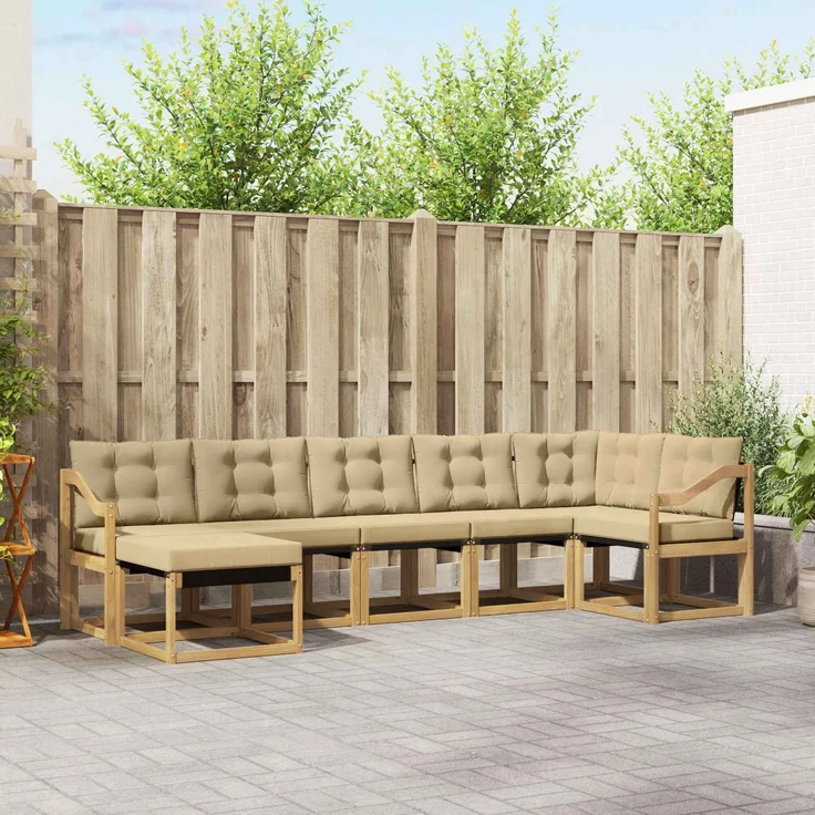 vidaXL Outdoor-Sofagarnitur 7 stk. 7-Sitzer Weiß und Beige 3389703 – Bild 1