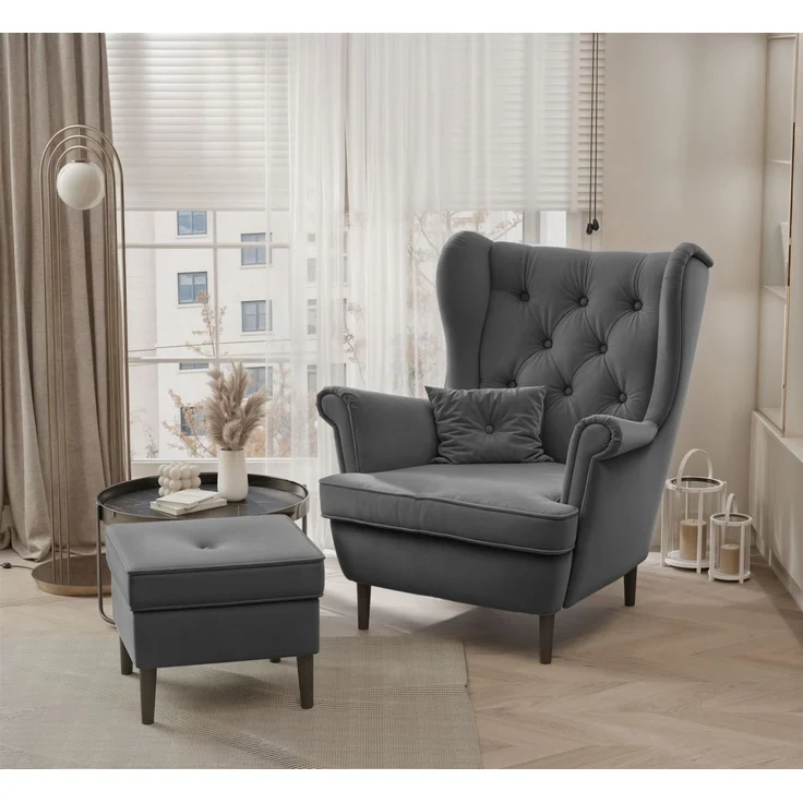 Sessel Ohrensessel NINON inkl. Hocker in Stoff Trinity Dunkelgrau – Bild 3