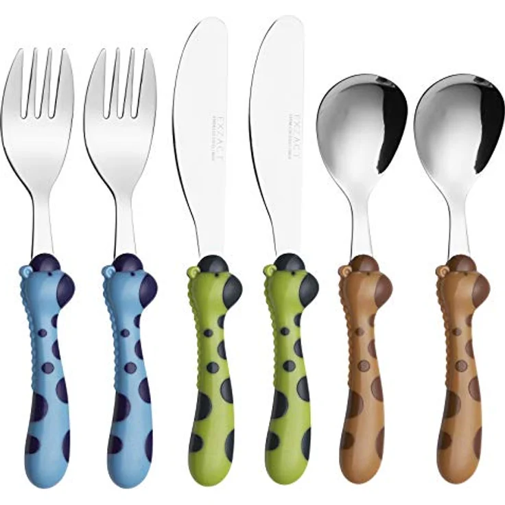 EXZACT 6-tlg Kinderbesteckset aus rostfreiem Stahl- 2 x Gabeln, 2 x Sicherheitsmesser, 2 x Esslöffel (Giraffe x 6) – Bild 2
