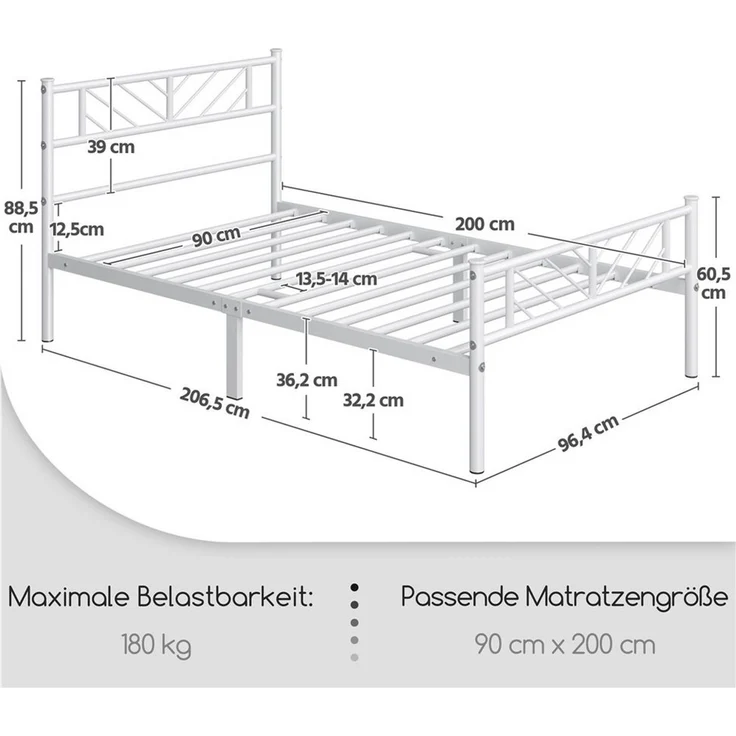 Yaheetech Metallbett Bettgestell 90x190/90x200/140x200cm, Minimalistischer Bettrahmen mit Kopfteil Gästebett mit Lattenrost – Bild 2