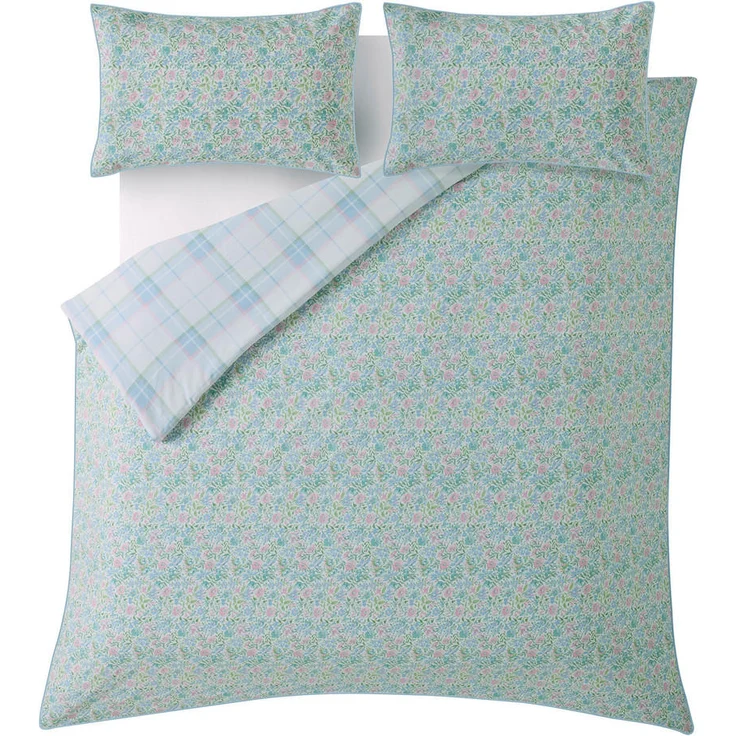 Laura Ashley Sherston Powder Blue, Bettwäsche Set 200x200 cm mit floralem Druck und wendbarem Design, 100% Baumwolle, inkl. 2 Kissenbezügen 50x75 cm