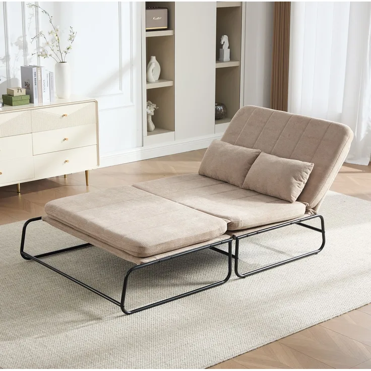 Klappsofa aus Chenille mit Seitentaschen, 104x85x92 cm, Khaki