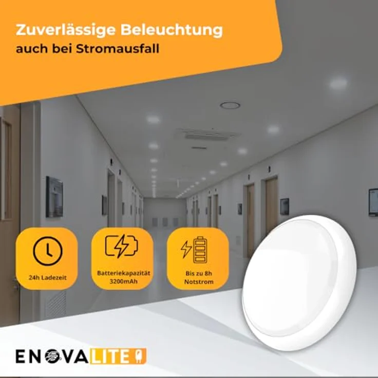 ENOVALITE LED-Notstrom Deckenleuchte, 8 Stunden, – Bild 4