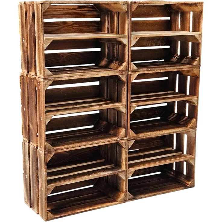 6er Set Holzkisten Weinkisten Obstkiste Klein Geflammt Regal aus Holz 40x30x25cm – Bild 1